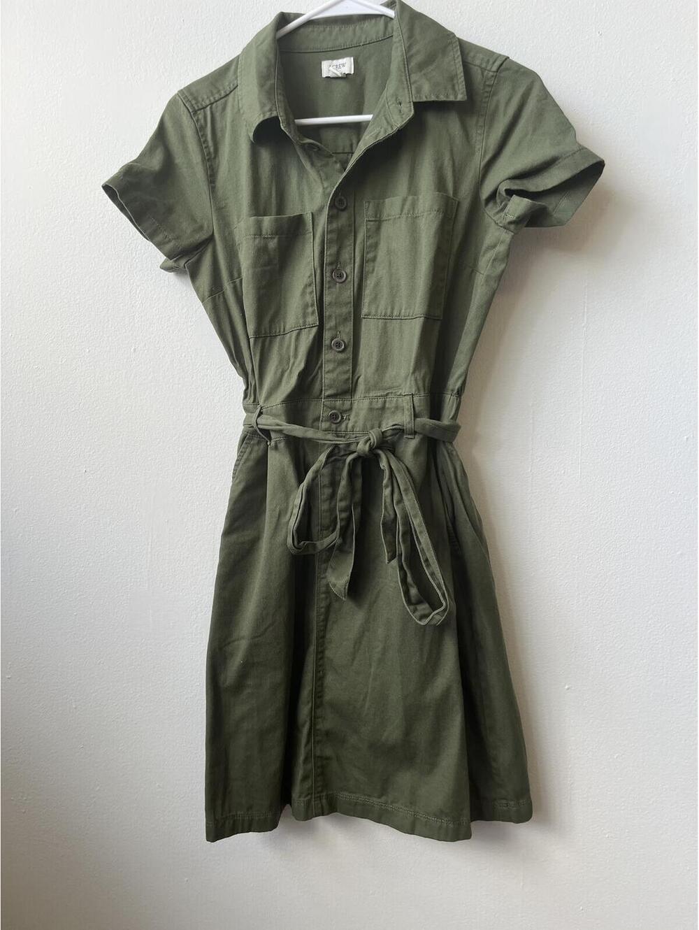 J crew Olive Green Utility Dress with Belt Size 2 100% cotton